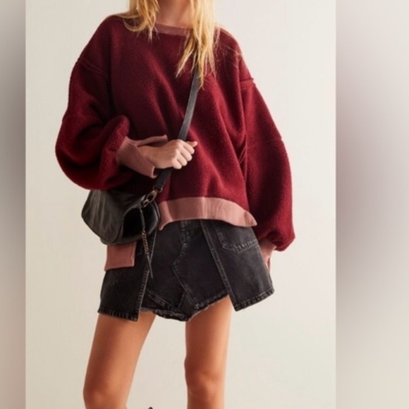 We The Free Sweaters - [XS]We The Free Burgundy Mulberry Camden Sherpa Pullover Teddy Sweater